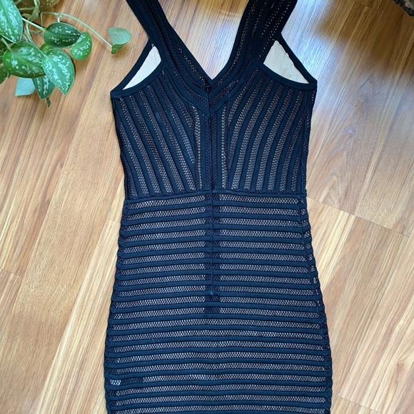 BEBE little black dress LBD black body-con with tan mesh size small - Picture 6 of 6